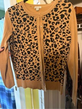 Merona Camel and Black Leopard Print Cardigan